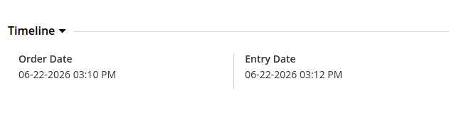 Order Details timeline showing the Order Entry Date